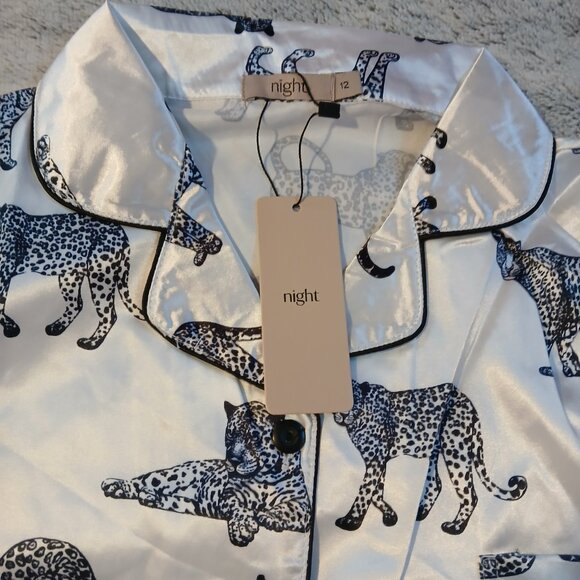Night Women,s White  Black Leopard Print Pajama Set  UK SZ 12 / US SZ 8 - Picture 8 of 11